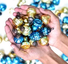 25 Pieces Turquoise and Golden Tiny Christmas Ornaments